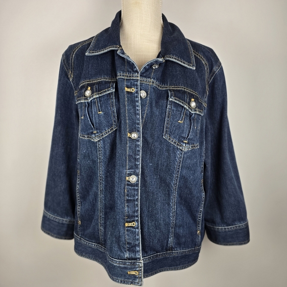 Chicos Denim Jacket with Rhinestone Button Details Size 3 (XL) - Picture 1 of 13